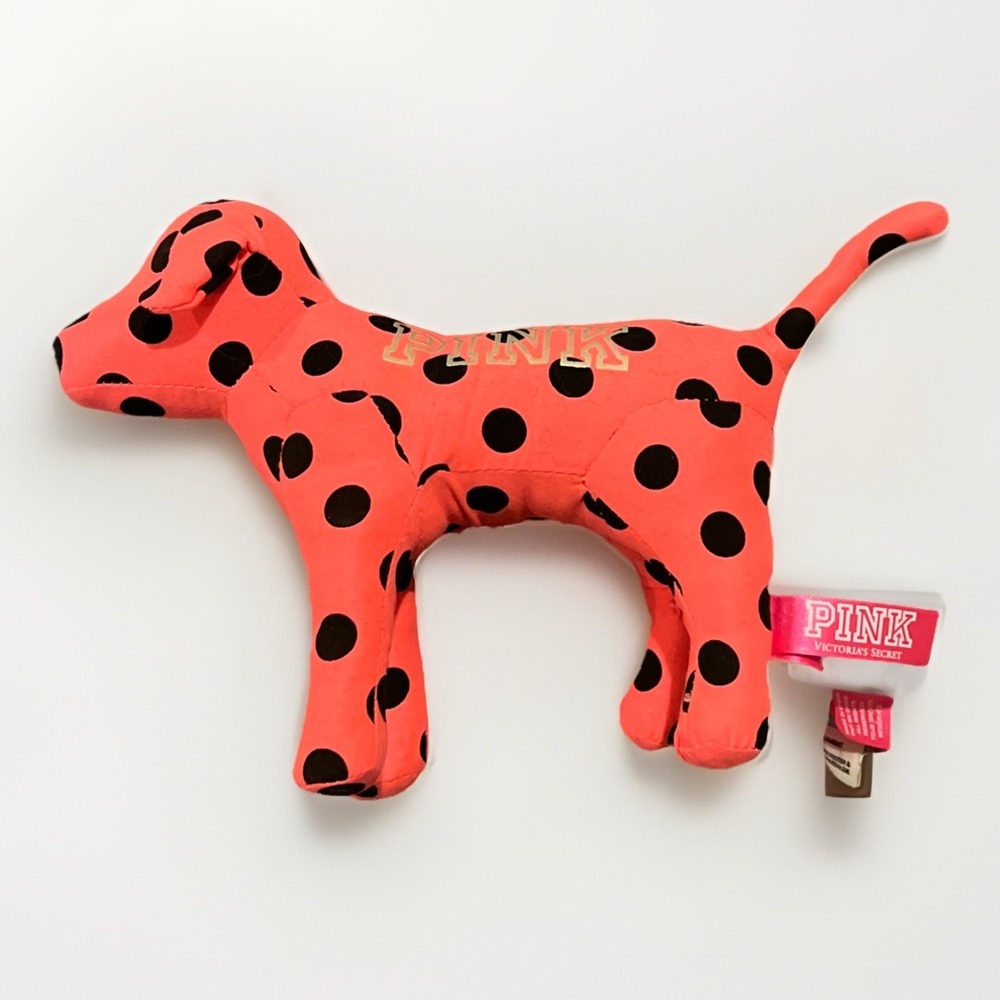 Victoria's Secret PINK 8" Stuffed Dog Pink‎ With Black Polka Dots Logo Small EUC